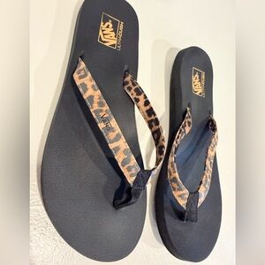 Vans Women's Black and Leopard Sandals